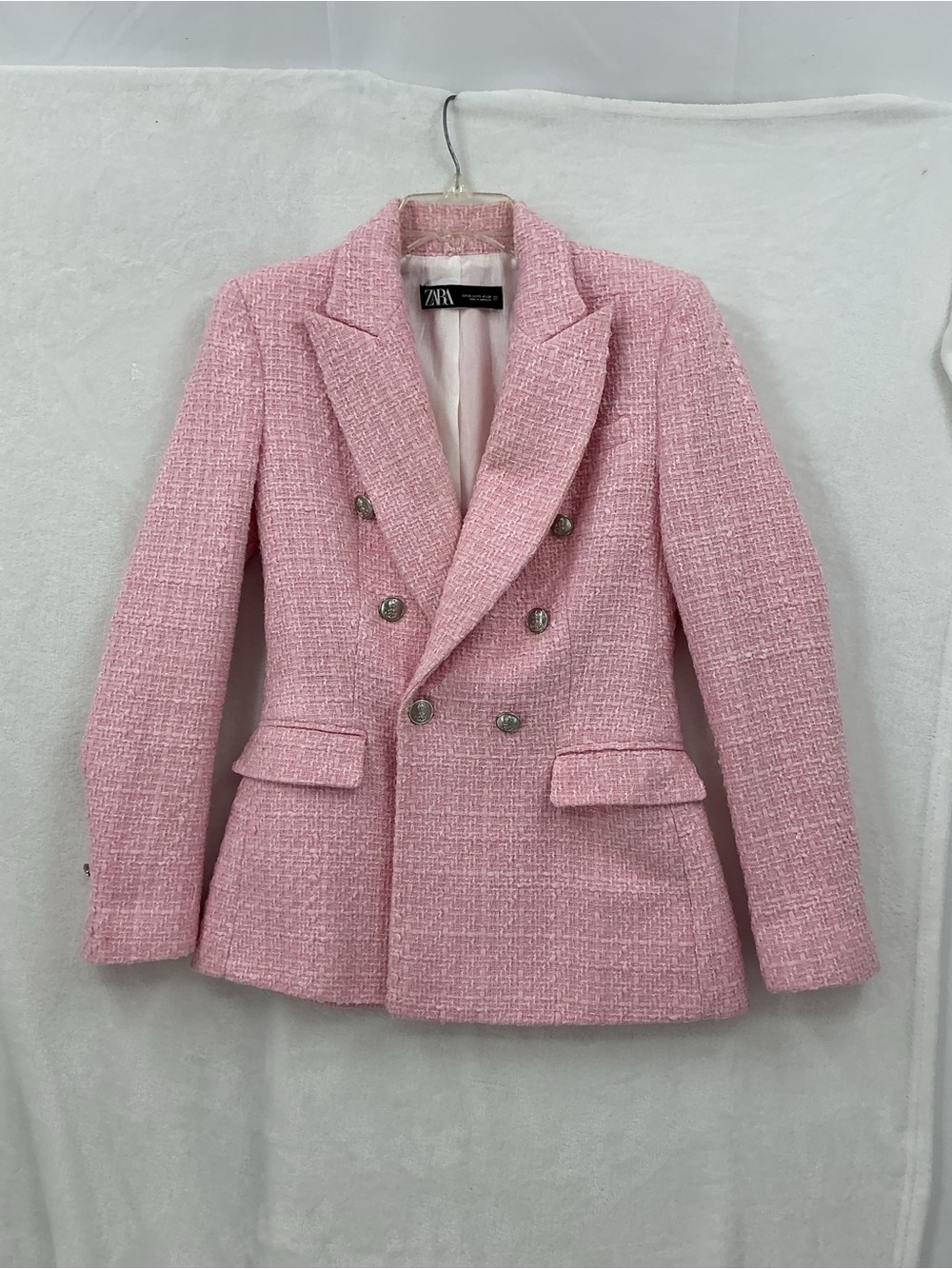 Zara Pink Double-Breasted Tweed Blazer 1174 - Picture 2 of 6